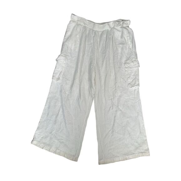 Aerie High Waisted Pool-To-Party Cargo Gauze Pant White Wide Leg Cotton XXL - Picture 2 of 11